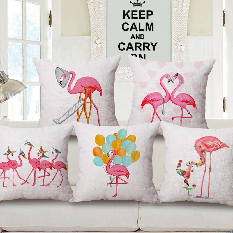 Honana Wx-d2 45x45cm Vintage Flamingos Puuvillainen Pellava Tyynyliina Jouluinen Vyötärötyynynpäällinen