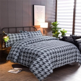 Houndstooth Pussilakanat Check Vuodevaatteet Setti 3 Kpl Mustavalkoinen Harmaa Buffalo Plaid 100% Puhdasta Puuvillaa Ruudullinen Sängynpäällinen Vetoketjuilla