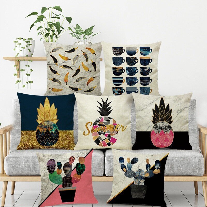 Ins Nordic Pineapple Cactus Geometric Style Pellava Tyynynpäällinen Kotisohva Art Decor Istuintyynynpäällinen