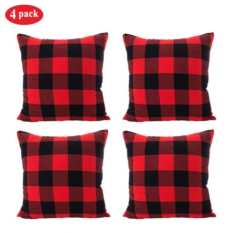 Jouluiset Tyynynpäälliset Buffalo Plaid Gingham -kuvioiset Koristetyynyt Sohvatyynynpäälliset Punainen Ja Valkoinen4 Pakkaus