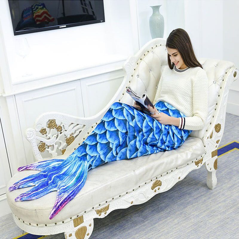 Merenneitopeitto Flanelli Fleece Sateenkaari Merenneito Tail Peitto Aikuisten Sohva Mermaid Peitot