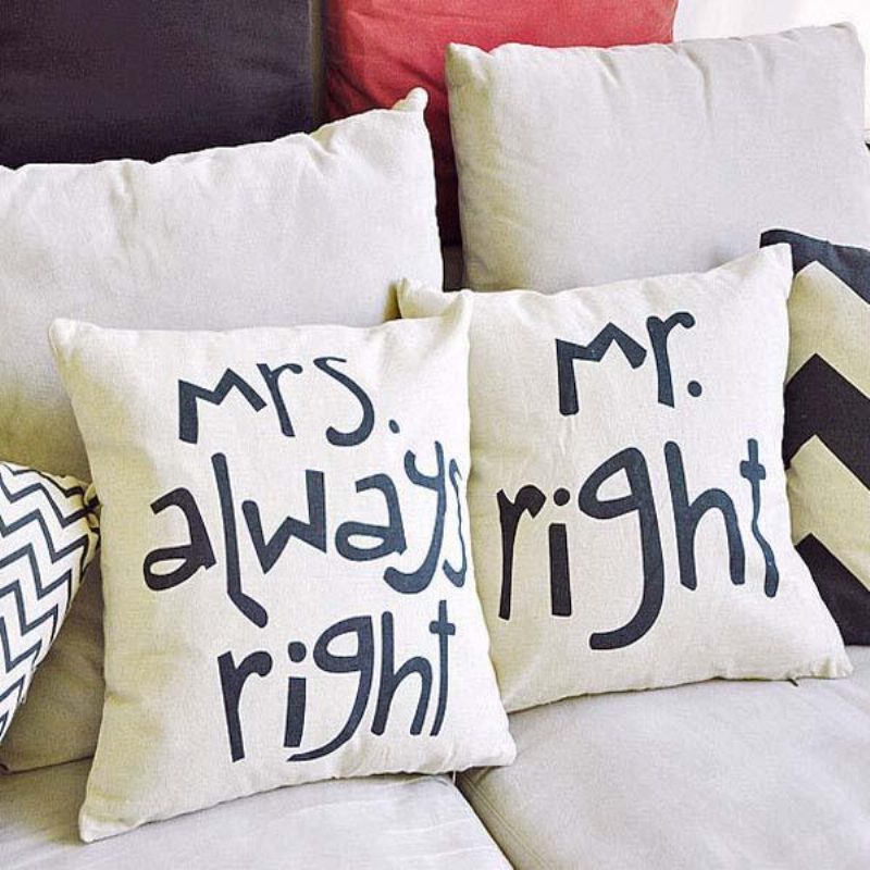 Mr Right Mrs Always Creative Signature Puuvillainen Pellava Tyynynpäällinen Vuodesohva Auton Tyynyliina