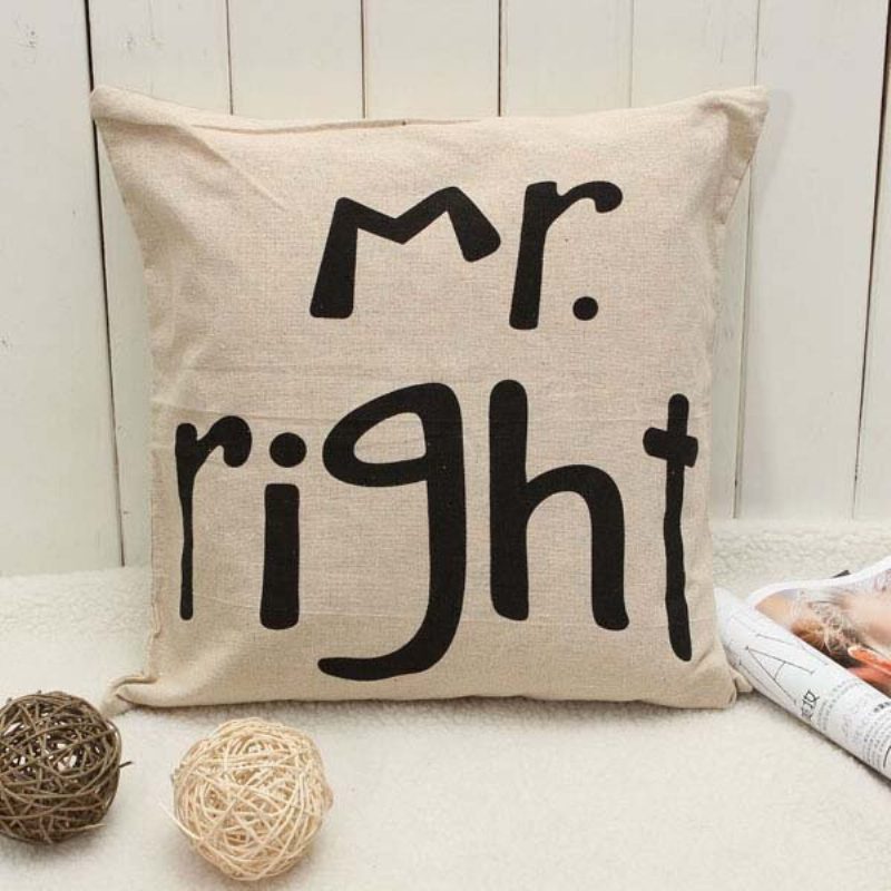 Mr Right Mrs Always Creative Signature Puuvillainen Pellava Tyynynpäällinen Vuodesohva Auton Tyynyliina