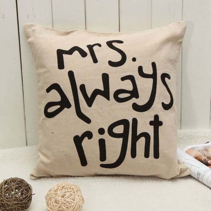 Mr Right Mrs Always Creative Signature Puuvillainen Pellava Tyynynpäällinen Vuodesohva Auton Tyynyliina