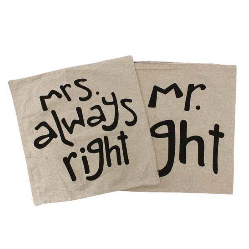 Mr Right Mrs Always Creative Signature Puuvillainen Pellava Tyynynpäällinen Vuodesohva Auton Tyynyliina