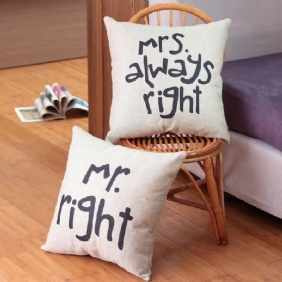 Mr Right Mrs Always Creative Signature Puuvillainen Pellava Tyynynpäällinen Vuodesohva Auton Tyynyliina