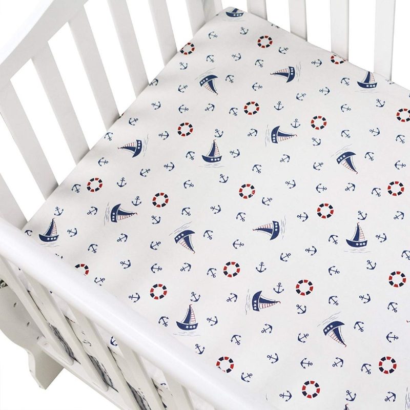 Nautical Vauvan Vuodevaatteet Seti Pojille Sail Away Ocean Anchor Printed Lastensänkyjen Puskurilla Laivastonsininen Ja Valkoinen