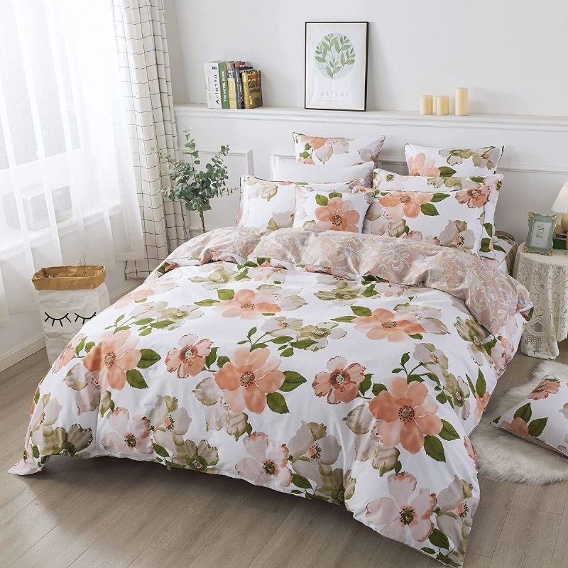 Nuhjuinen Oranssin Kukkainen Pussilakanasetti Vintage Farmhouse Elegant Vuodevaatteet Setti 100 % Puuvillaa Ultrapehmeä Hypoallergeeninen Peitto Jossa Piilovetoketju 3 Kpl