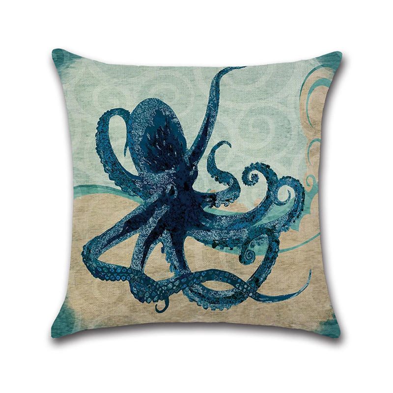 Ocean Octopus Sea House Rapupainettu Puuvillainen Pellavatyynynpäällinen Neliö Sohva Auton Sisustus Tyynyliina