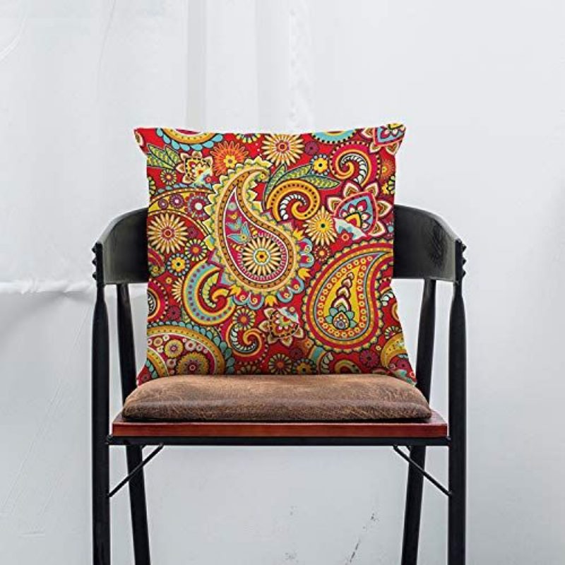 Paisley Koristeellinen Tyynynpäällinen Intian Etninen Sarja Värikäs Tyynyliina Kukkainen Bohemian Kuvio 18" X 4 Kpl