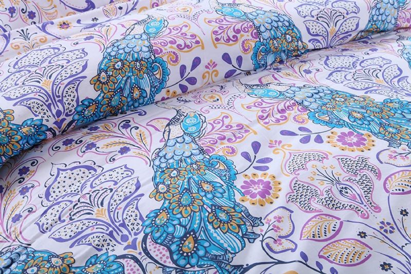 Peacock Vuodevaatteet Setti 3 Kpl Damask Pussilakana Paisley Pattern Boho Style Bohemia Sininen Valkoinen Purppura Oranssi