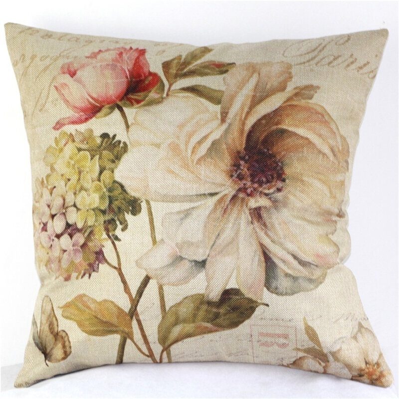 Pellava Tyynyliinapäällinen Vintage Throw Cushion Rose Flowers -tyynyliinat