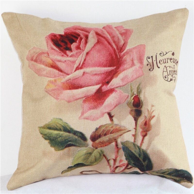 Pellava Tyynyliinapäällinen Vintage Throw Cushion Rose Flowers -tyynyliinat