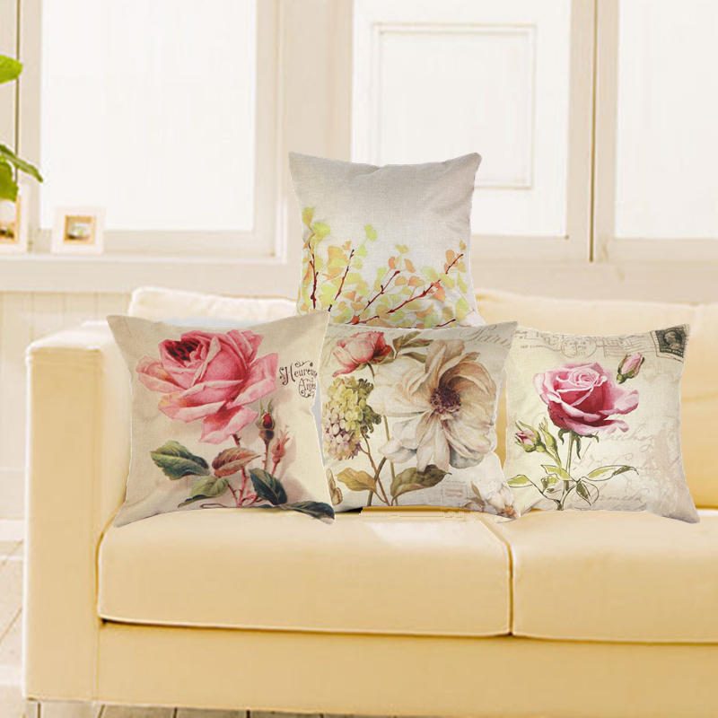 Pellava Tyynyliinapäällinen Vintage Throw Cushion Rose Flowers -tyynyliinat