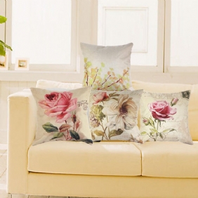 Pellava Tyynyliinapäällinen Vintage Throw Cushion Rose Flowers -tyynyliinat