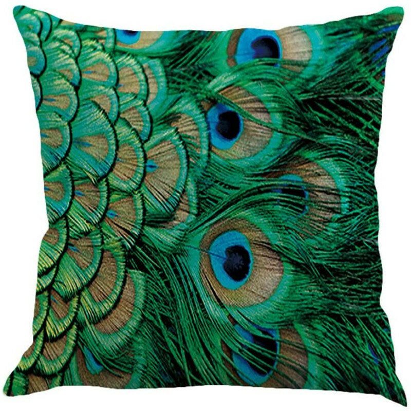 Pellavatyynynpäällinen Peacock Feather Throw Tyynyliina Kotisohvan Päällinen