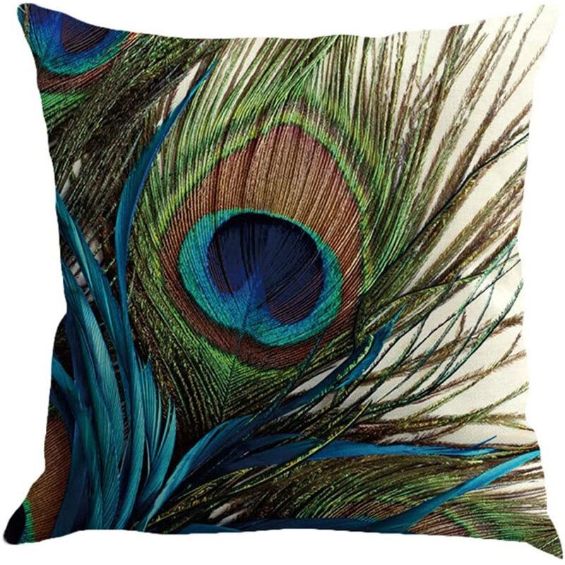 Pellavatyynynpäällinen Peacock Feather Throw Tyynyliina Kotisohvan Päällinen