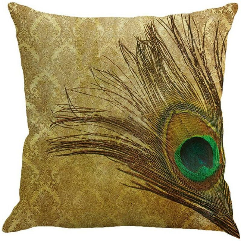 Pellavatyynynpäällinen Peacock Feather Throw Tyynyliina Kotisohvan Päällinen