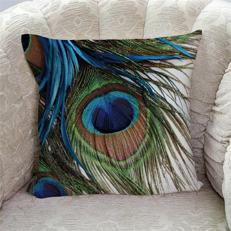 Pellavatyynynpäällinen Peacock Feather Throw Tyynyliina Kotisohvan Päällinen