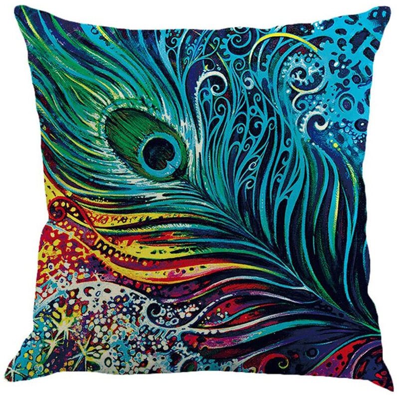 Pellavatyynynpäällinen Peacock Feather Throw Tyynyliina Kotisohvan Päällinen