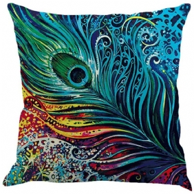 Pellavatyynynpäällinen Peacock Feather Throw Tyynyliina Kotisohvan Päällinen