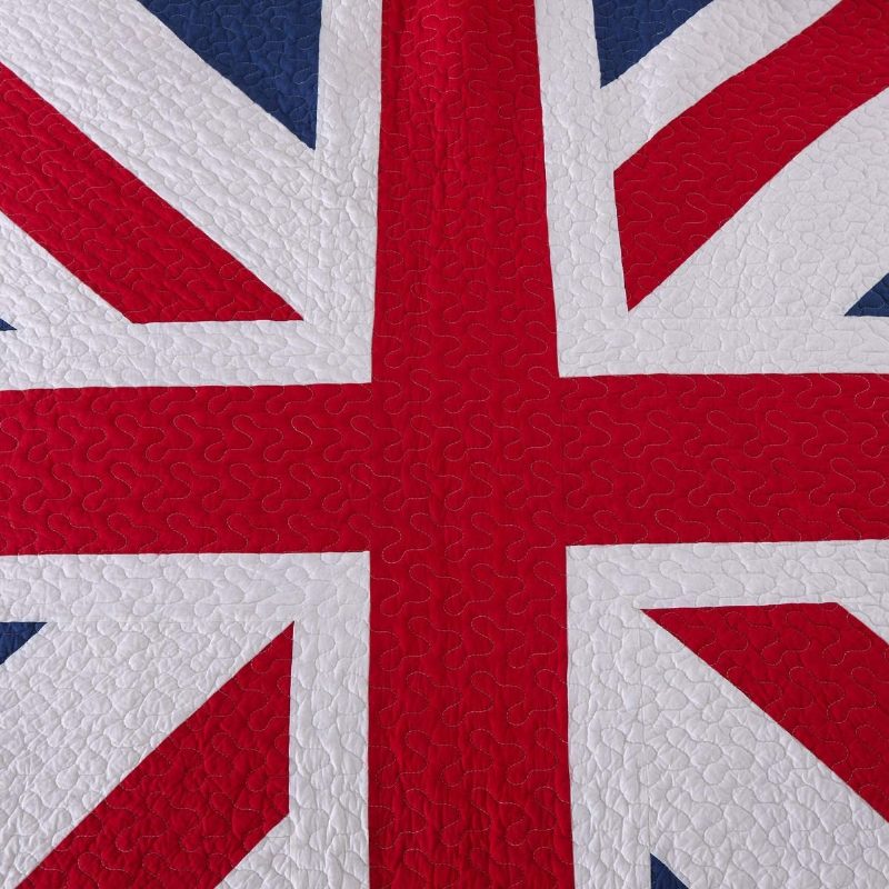 Queen Size British Flag Design Tikattu Peittosarja 100 % Puuvillaa 3 Kpl Peittovuodevaatteet Setit Päiväpeite