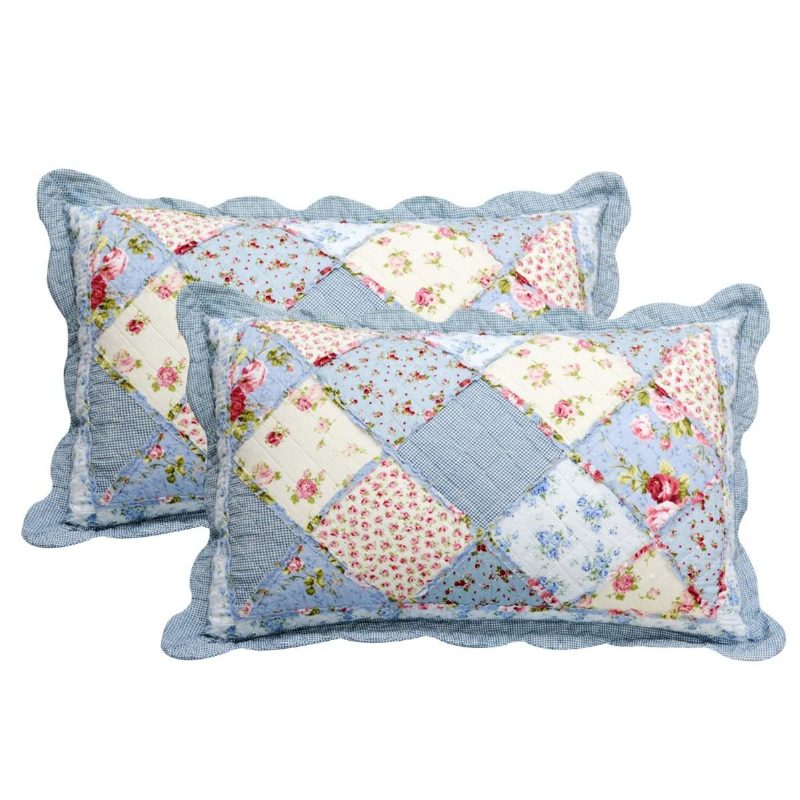 Queen Size Shabby Blue Floral Patchwork Peittosetti Puuvillainen Peittosarja