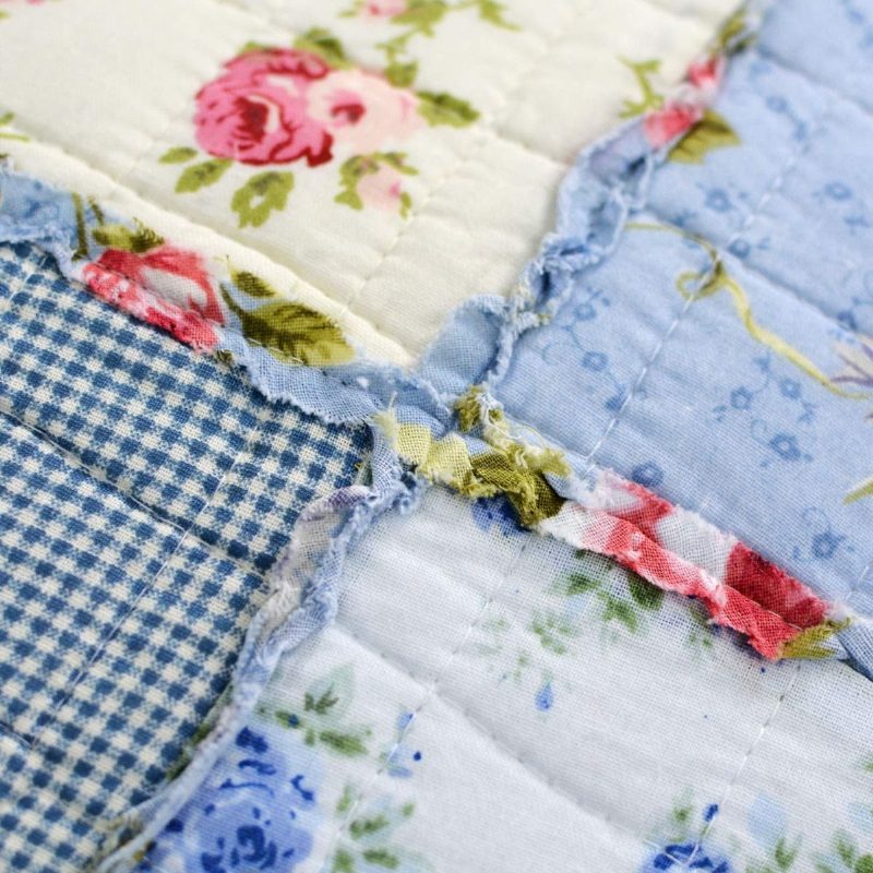 Queen Size Shabby Blue Floral Patchwork Peittosetti Puuvillainen Peittosarja