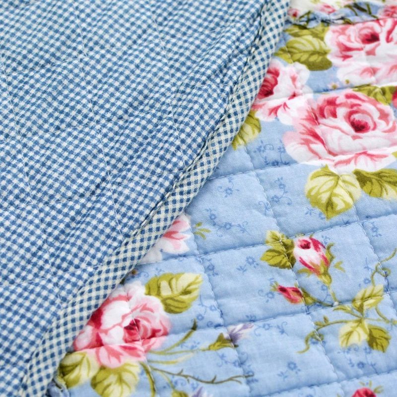 Queen Size Shabby Blue Floral Patchwork Peittosetti Puuvillainen Peittosarja