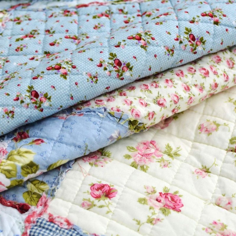 Queen Size Shabby Blue Floral Patchwork Peittosetti Puuvillainen Peittosarja