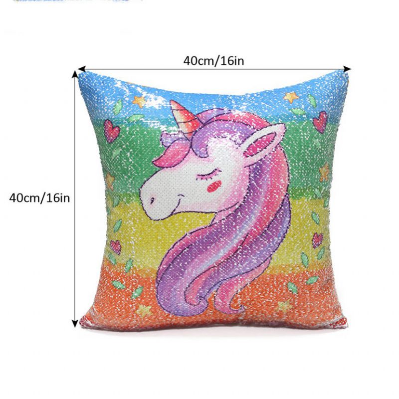 Rainbow Sequins Unicorn Tyynynpäällinen 40x40cm Koristeellinen Merenneito Tyynyliina Sohvalle Käännettävä Pi