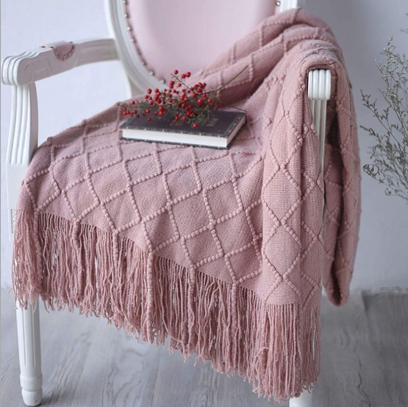 Rhombus Pattern Cozy Knit Throw Peitto Pehmeä Lämmin Kevyt Koristeellinen Hapsupeitto Tupsilla Sohvalle/ Sängylle/ Matkalle Kaikkina Vuodenaikoina Sopii 50×82 Tuumaa