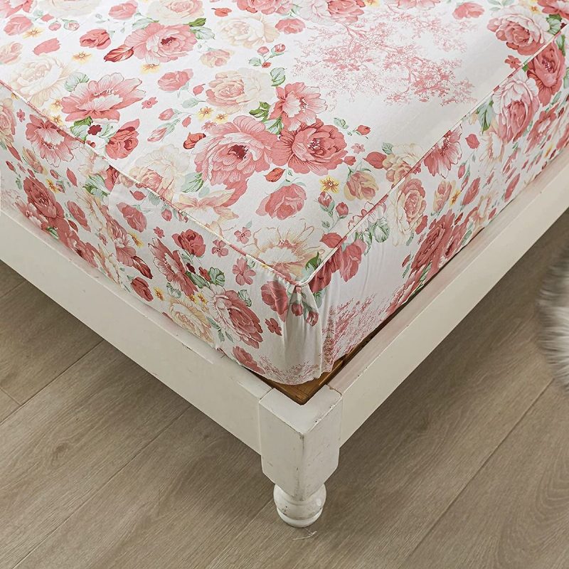 Romanttinen Pioni Kukkainen Lakanasarja Vintage Maalaistalo Elegant Garden Flower Lakanat 100% Puuvillaa Ultrapehmeä Hypoallergeeninen Syvä Tasku 4 Kpl