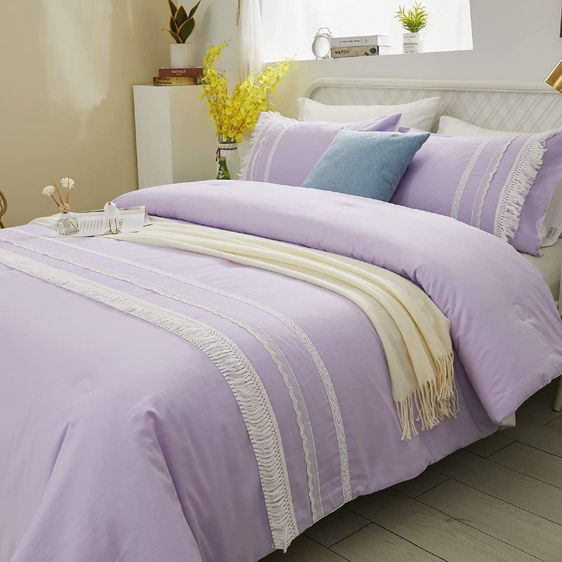 Romanttinen Purppura Boheemi Vuodevaatteet Tyylikkäät Pitsitiset Tupsut Design Peittosetti 100 % Puuvillaa Queen Size Tyttöjen Peitto