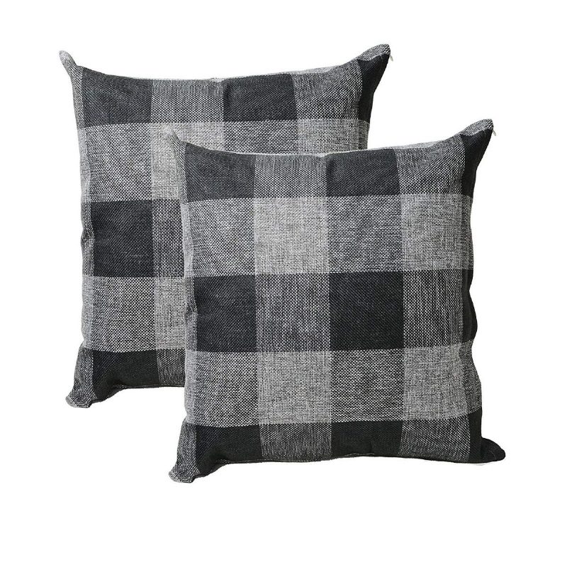 Ruudullinen Tyynynpäällinen Pellava Puuvilla Koristeellinen Tyynyliina Kotisohvatyynysetti 2-pack Square Design (18x18 Tuumaa)