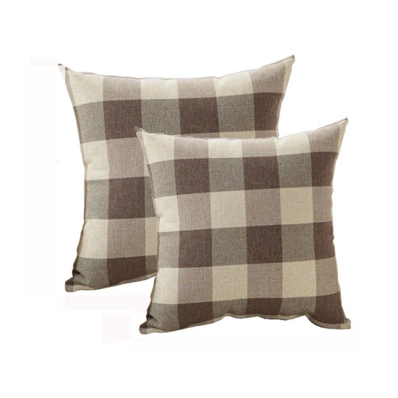 Ruudullinen Tyynynpäällinen Pellava Puuvilla Koristeellinen Tyynyliina Kotisohvatyynysetti 2-pack Square Design (18x18 Tuumaa)