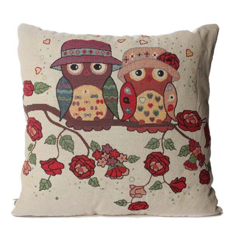 Sarjakuva Animal Owl Print Tyynyliina Kotitoimisto Auton