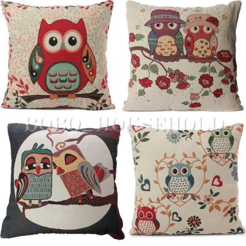 Sarjakuva Animal Owl Print Tyynyliina Kotitoimisto Auton