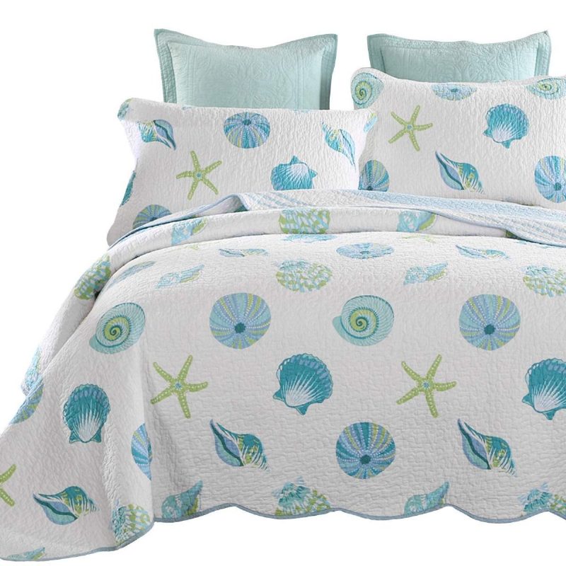 Seashells Coral Print Vuodevaatteet Setti Beach Theme -peittosetti Cotton Nautical Queen Size Kesävuodevaatteet