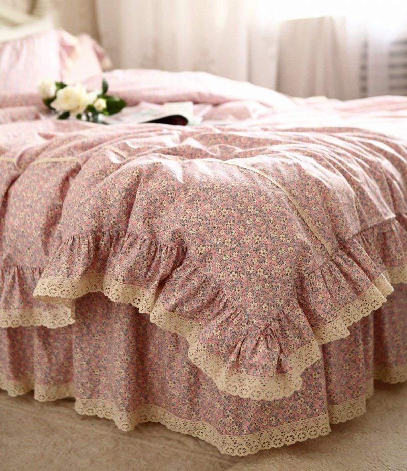 Shabby Elegant Pink Floral Print 4-osaiset Vuodevaatteet Setit