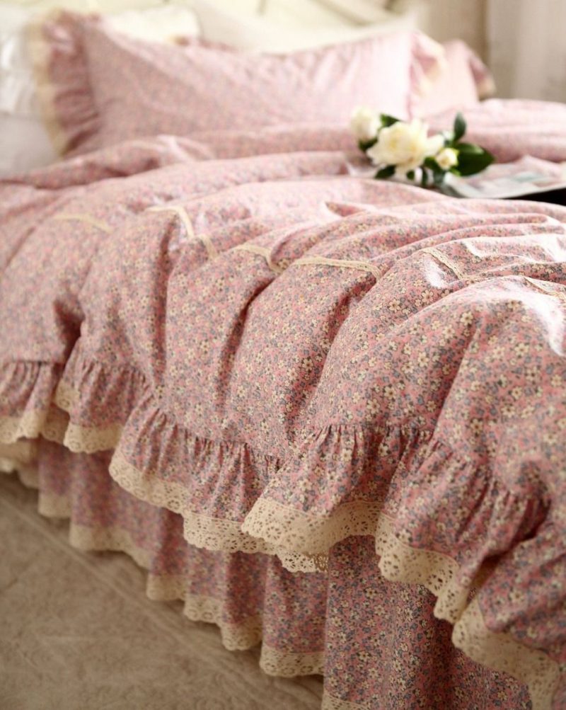 Shabby Elegant Pink Floral Print 4-osaiset Vuodevaatteet Setit