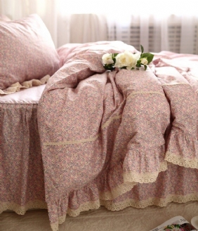 Shabby Elegant Pink Floral Print 4-osaiset Vuodevaatteet Setit