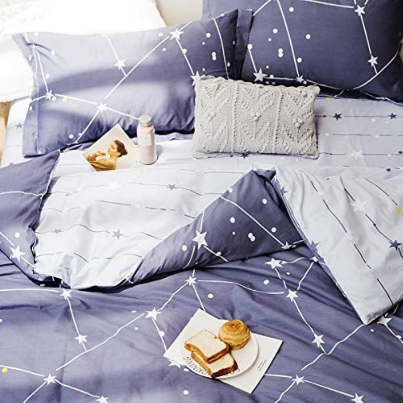 Space Constellation Vuodevaatteet Setti Star Map Universe Galaxy Pussilakana 3 Kpl 100 % Puuvillaa Harmaa Sininen Purppura