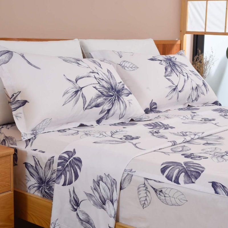 Tikkukuvioiset Lakanat Kukkaiset Vuodevaatteet Monstera Pattern Täysikokoiset Tasaiset Joissa On Kaksi Tyynyliinaa/säleitä/päällinen 100 %