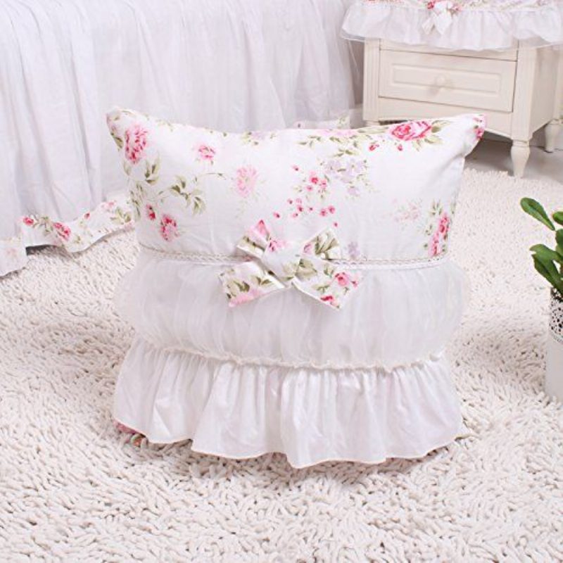 Trikotyynyt 3 Kpl Shabby Bulgaria Rose Kukkaprintti Elegantti Ranskalainen Maalaistyylinen Vintage Röyhelö Pitsillä Ja Läpinäkyvillä Heittotyynyillä 3 Kpl