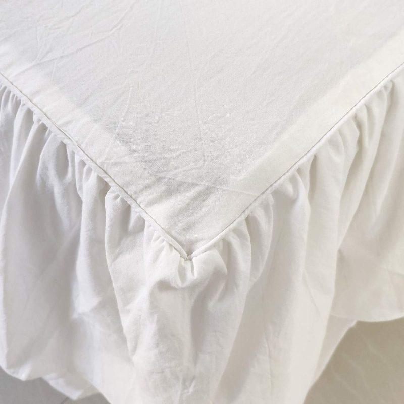 Tupsu Ruffle Bed Hame 100 % Pesty Puuvilla Solid White Bohemian Boho Vuodevaatteet