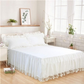 Tupsu Ruffle Bed Hame 100 % Pesty Puuvilla Solid White Bohemian Boho Vuodevaatteet