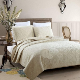 Valkoinen Beige Vintage Kukkapeittosetti Queen-size-vuodepeittosetti (beige Kukka)