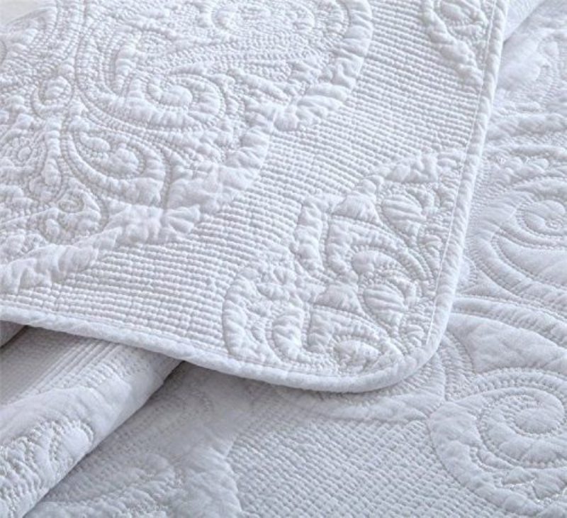 Valkoinen Vintage Kukkapeittosetti Queen-size-peittosetti (white Paisley)