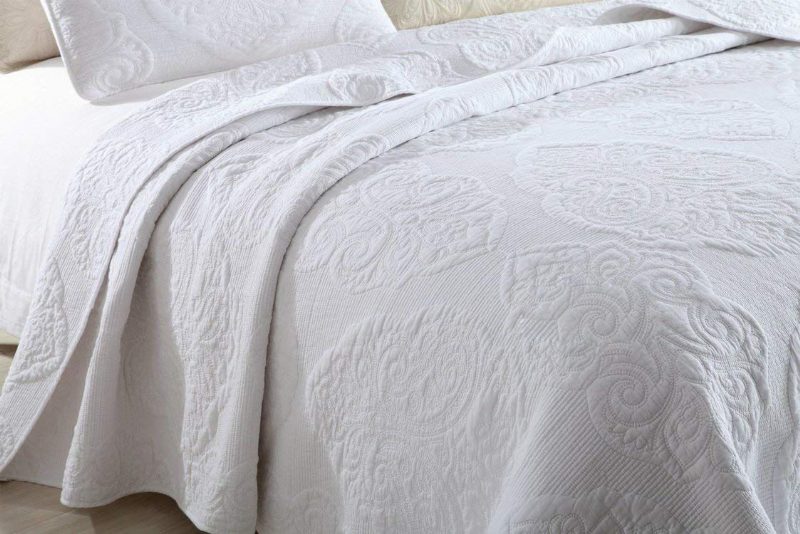 Valkoinen Vintage Kukkapeittosetti Queen-size-peittosetti (white Paisley)